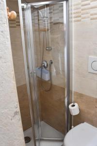 a shower in a bathroom with a toilet at Agape fra i Trulli Dimora Orchidea in Alberobello