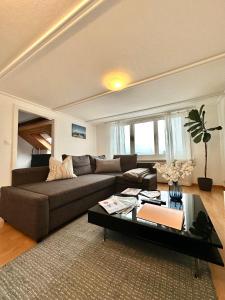 un soggiorno con divano e tavolino da caffè di Apartment Romanshorn von Swisspartments a Romanshorn