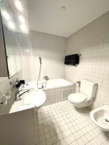 a bathroom with a sink and a toilet and a tub at Cozy apartment in St. Moritz in St. Moritz