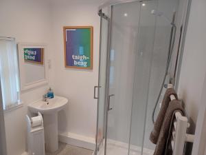 a bathroom with a shower and a sink at The Highland Studio Muir of Ord in Muir of Ord