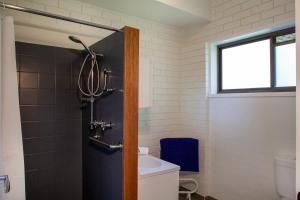 a bathroom with a shower with a toilet and a sink at Treetops Silvan Valley Lodge - suite 3 in Silvan