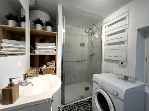 ein Badezimmer mit Waschbecken und Waschmaschine in der Unterkunft The Red and Black retreat - Fontainebleau Center in Fontainebleau + 5 Fotos