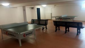 three ping pong tables in a room with two benches at Berolina 519 - Ostsee Weitblick in Dahme