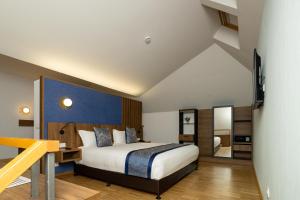 1 dormitorio con 1 cama y escritorio en una habitación en Hotel Villa Odon en Villaviciosa de Odón