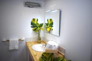 a bathroom with a sink and a mirror and a plant at En Poniente in La Línea de la Concepción +20 photos