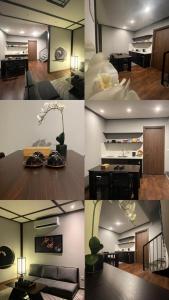 a collage of four pictures of a living room at Fuwa Fuwa Home - Wyndham Lynn Times Thanh Thủy- Khu nghỉ dưỡng Khoáng nóng in Phú Thọ