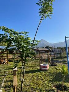 un parque infantil con cenador y árbol en Cabaña La campana, en Hijuelas