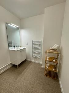 a bathroom with a sink and a mirror at Zenao Appart'hôtels Boulogne-sur-Mer - La Rose des Vents in Boulogne-sur-Mer