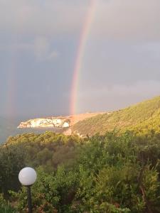 een regenboog over een heuvel met uitzicht op de oceaan bij Perla Marina in San Nicola