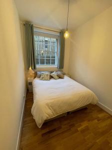 um pequeno quarto com uma cama e uma janela em Spacious 1BD Flat - Next to Richmond Riverside! em Richmond