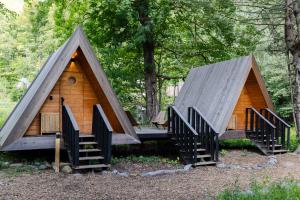 a house with a triangular roof and two stairs at Eastwind Hotel Oliverea Valley in Big Indian
