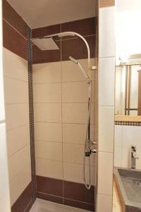 a shower stall in a bathroom with a sink at Appartement avec ascenseur LA DÉFENSE in Courbevoie