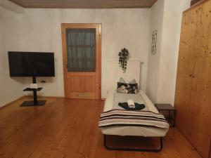 a room with a bed and a flat screen tv at Be Home! 2. Apartment Gratkorn in Gratkorn
