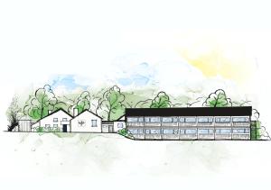 a rendering of a building with houses and trees at Hôtel du Parc Nantes Ouest Orvault in Orvault
