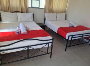 2 Betten nebeneinander in einem Zimmer in der Unterkunft HOTEL ISMAEL de la VILLA in Tinjacá