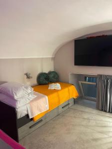 een slaapkamer met een bed en een flatscreen-tv bij B&B di Kekka in Napels