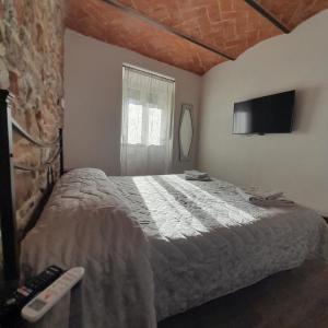 ein Schlafzimmer mit einem Bett und einem TV in einem Zimmer in der Unterkunft piccolo Garibaldi appartamento in Arezzo