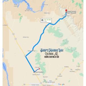 Un mapa del camino de la ira de los sherpas en Guatemala en Grand Canyon West Hotel Sheps Miners Inn en Chloride