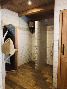 a bathroom with a shower with a toilet in it at Holiday home Usadba Novoselitsa in Novoselitsa