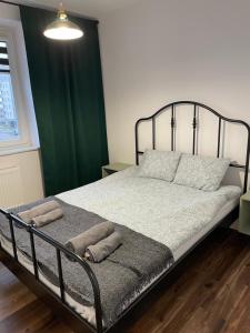 1 cama con 2 almohadas en una habitación en Przystań Północy, en Suwałki