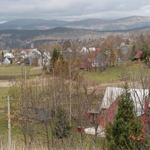 a small town with houses and trees in a field at Household Ušćumlić - Oaza mira in Pluzine