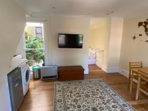 een woonkamer met een flatscreen-tv aan de muur bij Garden flat, NORTH SYDNEY in Sydney