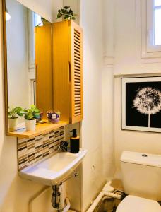 uma casa de banho com um lavatório e um WC em Au Cœur de Troyes - Calme et Confort em Troyes