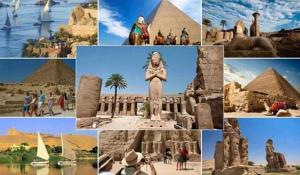 eine Collage von Fotos von Pyramiden und Fakten in der Unterkunft TIME SHARE EGYPT in Kairo