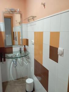a bathroom with a sink and a toilet and a mirror at Apartamento Duquesa in Rute