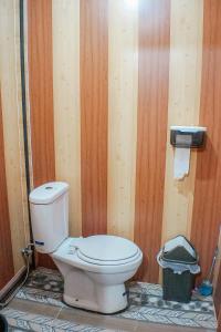 een badkamer met een toilet en een vuilnisbak bij Golden Orchid Villa in Diyeng