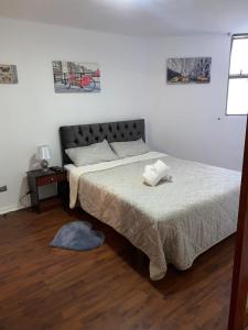 een slaapkamer met een bed en een houten vloer bij Alcantara'S Merced 562 in Santiago