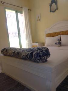 a bedroom with a large bed with a window at Angel Appartement in Marrakesh