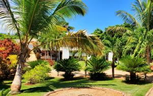 拉斯加勒拉斯的住宿－Coco Banana Resort Appartment 1，一座种有棕榈树和白色房子的花园