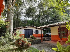 a small house with a tree in front of it at Cabaña & glamping para grupos de 4 a 6 personas, cerca al parque y con avistamiento de aves in Jardin