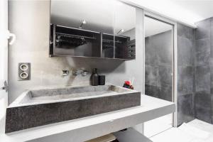 ein Badezimmer mit einem großen Waschbecken und einer Dusche in der Unterkunft Modern Loft in Paris Center! in Paris + 24 Fotos