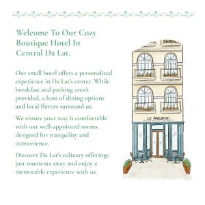a flyer for a building with a drawing of a building at Le Macaron Boutique Hotel Đà Lạt - Dalat in Da Lat