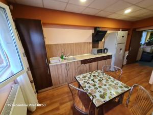 Casa Paul في غالاتس: مطبخ مع طاولة وكراسي في غرفة