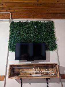 a living wall with a tv on a stand next to atainment at National Monument Konak in Stolac