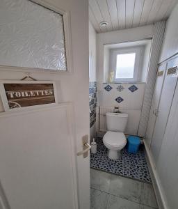 een kleine badkamer met een toilet en een raam bij Gîte Le Cep de Bouzy in Bouzy
