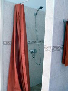a shower with a red curtain in a bathroom at Appartement Caldera in Los Llanos de Aridane