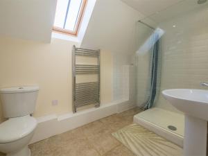 a bathroom with a toilet and a sink and a shower at 2 bed in Pensthorpe KT188 in Kettlestone