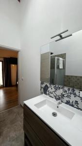 a bathroom with a white sink and a mirror at TERRE PETRUSSA in Cividale del Friuli +2 photos