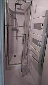 eine Dusche mit Glastür im Bad in der Unterkunft Studio escale élégante - proche gare Saint-Brieuc in Saint-Brieuc