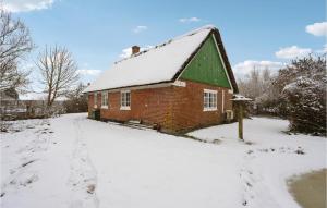 ein rotes Backsteinhaus mit grünem Dach im Schnee in der Unterkunft Cozy Home In Fan With Kitchen in Fanø