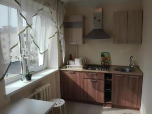 a small kitchen with a sink and a window at Двухкомнатная квартира Smart-Home in Daugavpils