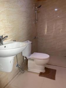 a bathroom with a toilet and a sink at Star Walk Camp & Tours in Wadi Rum