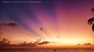 a rainbow in the sky over the ocean at sunset at Polly Lodge Bungalow Zanzibar Kiwengwa in Kiwengwa