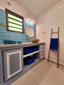 bagno con lavandino e specchio di PEACE & LODGE II a Saint-Joseph