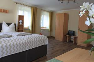pokój hotelowy z łóżkiem i telewizorem w obiekcie Ferienhaus "Im Wall" w mieście Görlitz