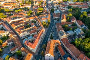 an aerial view of a city with buildings at Halės Guest House - Lollo Luxury in Vilnius